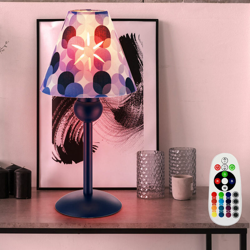 

Lámpara de mesa textil lámpara de lectura de diseño circular regulable CONTROL REMOTO en un juego que incluye bombillas LED RGB