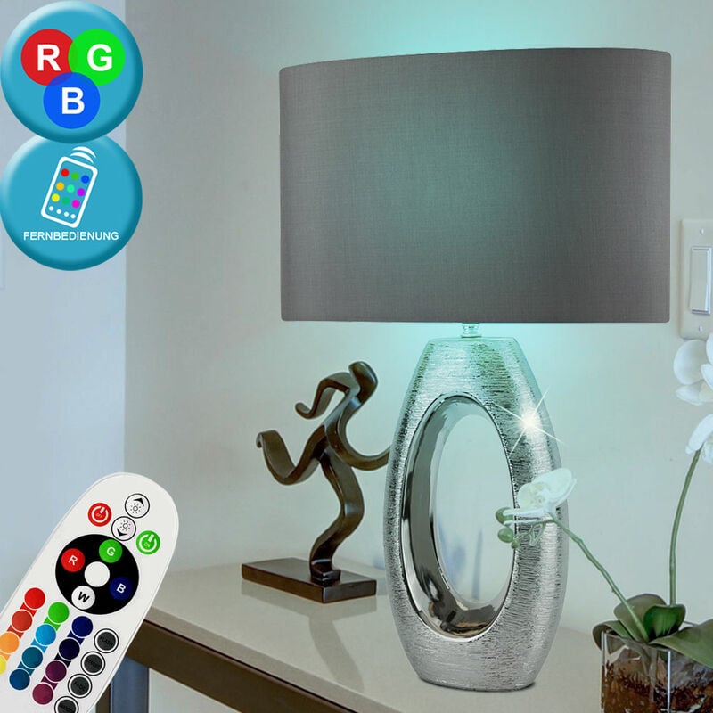 

Lámpara de mesa textil sala de estar lámpara cromada regulable MANDO A DISTANCIA en un juego que incluye bombillas LED RGB