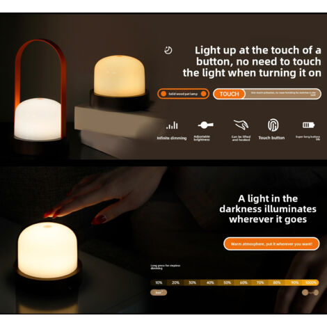 Lámpara de mesa tipo linterna portátil inalámbrica recargable, con regulador de intensidad de 3 colores, iluminación ambiental para patio, jardín o uso en interiores.
