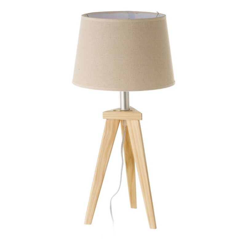 

Lámpara de mesa trípode de madera y lino beige de Ø 27x55 cm