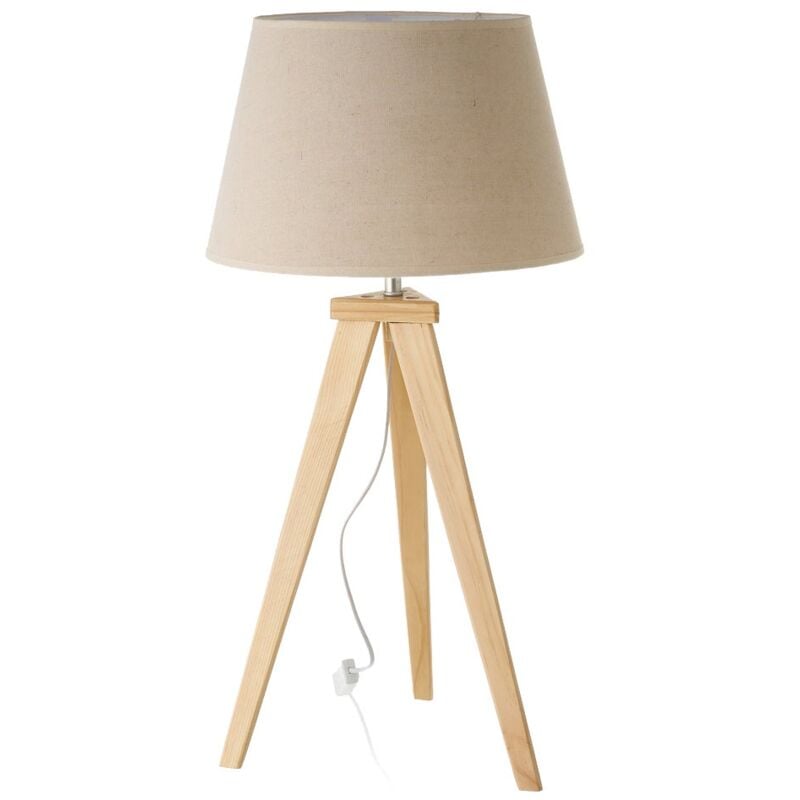 

Lámpara de mesa trípode de madera y lino beige de Ø 35x69 cm