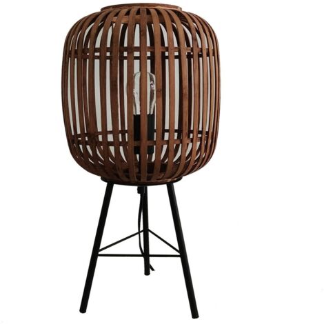 Lámpara de mesa versa marrón metal tela bambú (25 x 50 x 25 cm)
