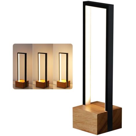 Lámpara de mesilla de noche cuadrada moderna de madera maciza, regulable, con base de madera y estructura de aleación de aluminio, 10 x 10 x 35 cm.
