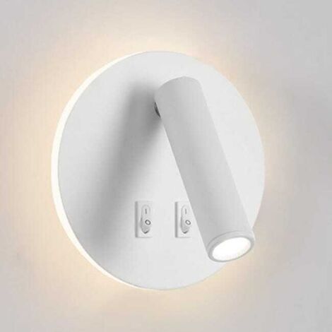 Lámpara de mesilla redonda LED blanca, foco ajustable, lámpara de mesa de aleación de aluminio, luz cálida de 3000 K (3 W + 8 W).