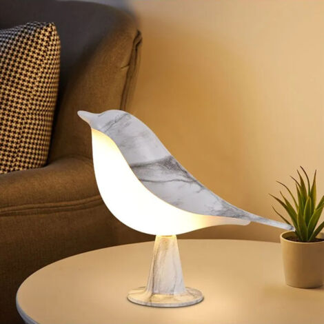 Lámpara de mesita de noche con control táctil, lámpara aromática, lámpara de escritorio LED con forma de pájaro y puerto de carga USB, luz nocturna creativa regulable en 3 niveles (madera).