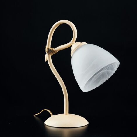 Lámpara de mesita de noche hierro Marfil pantalla decape Vidrio blanco alabastro 23x h31 cm