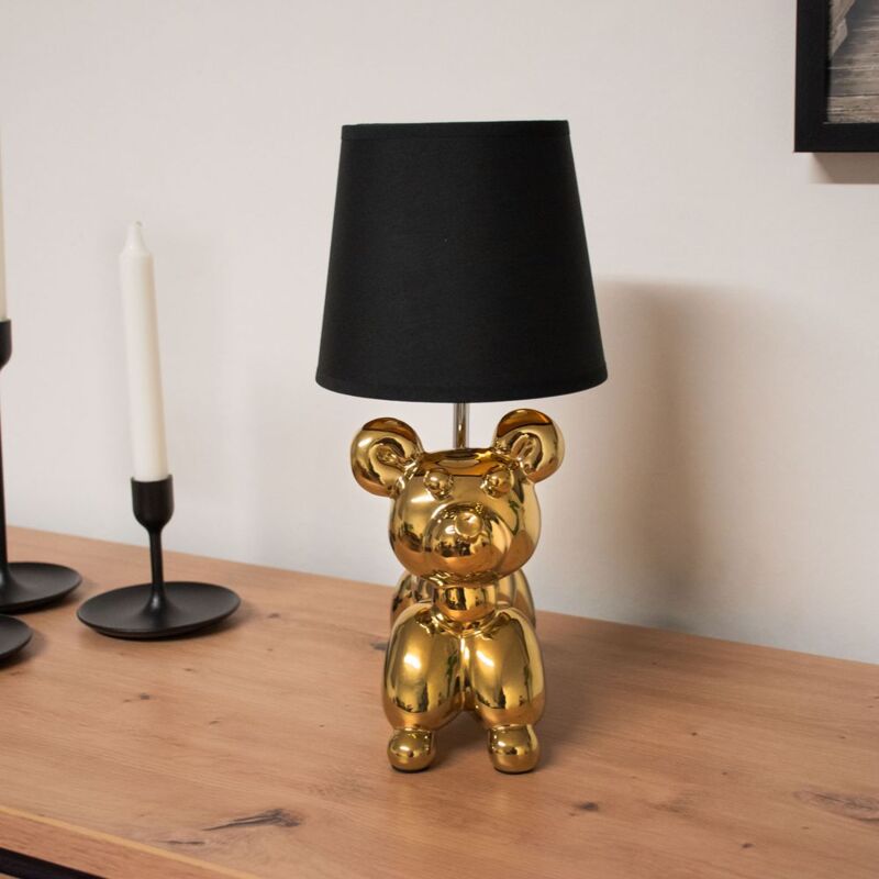

Lámpara de mesita de noche textil ORO NEGRO iluminación de sala de estar diseño de perro lámpara de cerámica