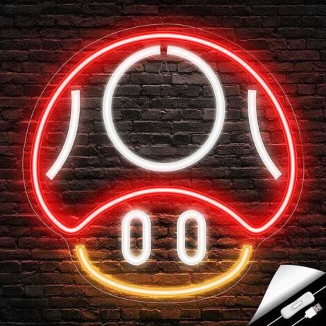 Lámpara de neón roja con forma de hongo, ideal para salas de juegos, dormitorios, cibercafés y decoración de paredes LED.