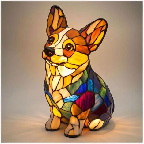 Lámpara de noche artística Corgi, lámparas de mesa LED con temática de perros adorables, lámpara de noche de resina teñida con diseño de bulldog francés.Decoración de interiores vintage con animales