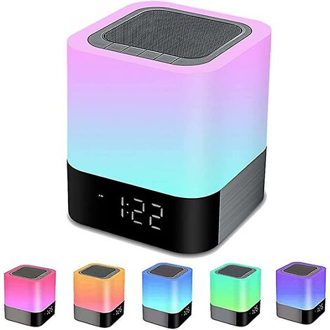 Lámpara de noche con reloj despertador Altavoz Bluetooth, luz nocturna Altavoz Bluetooth regulable RGB Cambio de color LED Altavoz inalámbrico Luz de estado de ánimo Dormitorio Lámpara de mesa Regalo
