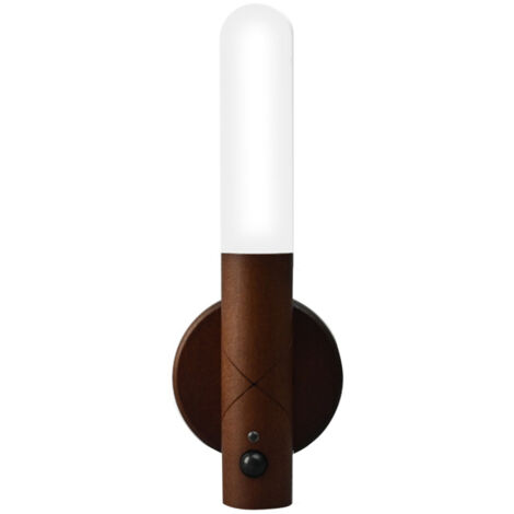 Lámpara de noche de madera recargable para interiores con sensor de movimiento, luz blanca cálida ajustable y soporte magnético adhesivo para pared.