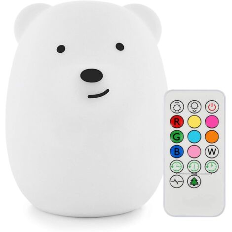 Lámpara de noche infantil con forma de oso de silicona suave, recargable, con 9 colores LED y mando a distancia. Regalo ideal para Navidad, la oficina, el dormitorio, el salón o para exteriores.