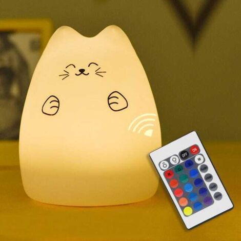 Lámpara de noche infantil, lámpara recargable multicolor con forma de gato, luz táctil de silicona, luz LED.