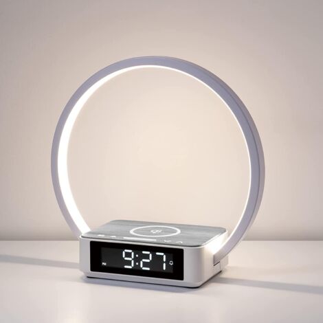 Lámpara de Noche, Lampara de Mesa LED con Carga Inalámbrica 10W, Lámpara de Mesita de Noche Táctil Regulable con 3 Niveles de Brillo, Luz Nocturna para Dormitorio Sala de Estar Oficina