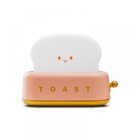 Lámpara de noche LED con forma de tostada rosa, recargable, para niños, brillo ajustable, con función de temporizador, regalo de cumpleaños