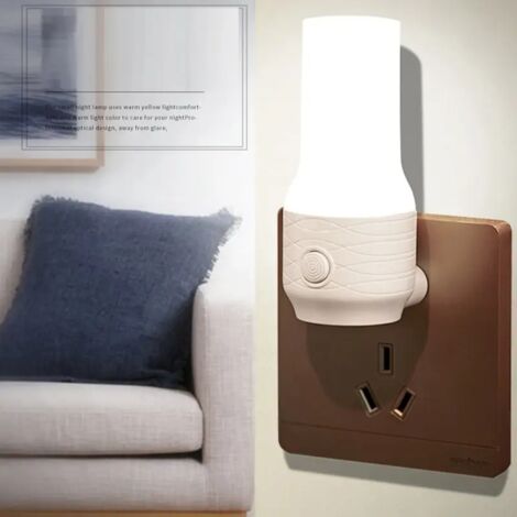 Lámpara de noche LED portátil con enchufe UE, ideal para leer y relajarse en el dormitorio, 2 colores, regulable, blanco