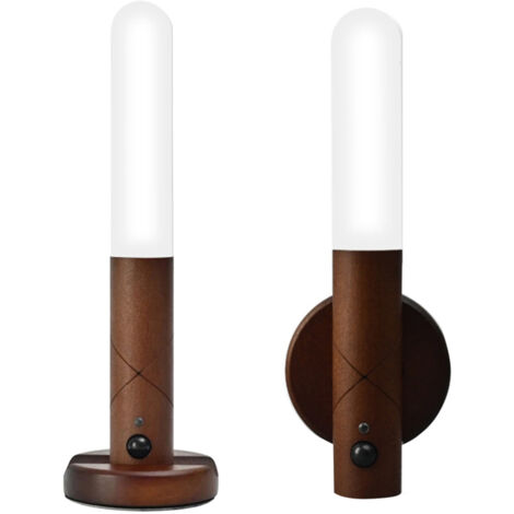 Lámpara de noche para interiores con sensor de movimiento, recargable, diseño de madera estrellada, luz blanca cálida con brillo ajustable, soportes magnéticos adhesivos para pared (juego de 2).