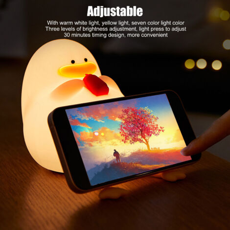 Lámpara de noche recargable USB multicolor con forma de pato, fabricada en silicona, para adultos.