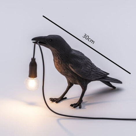 Lámpara de pájaro de resina, lámpara de mesa de espera, lámpara de mesa negra, lámpara de noche de cuervo, negro