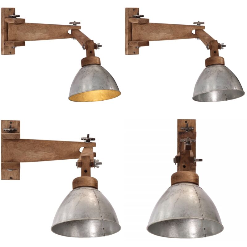 Lámpara de pared 25 W E27 plateado vintage - Estilo industrial - Madera maciza