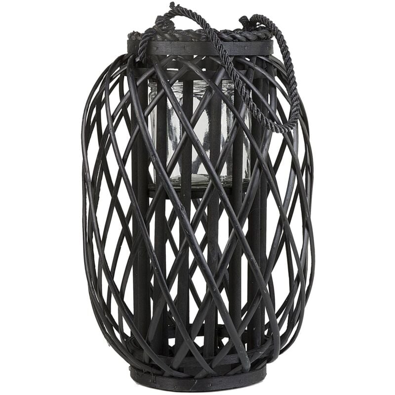Beliani - Linterna decorativa de madera negra 40 cm adorno farol candelero Mauritius