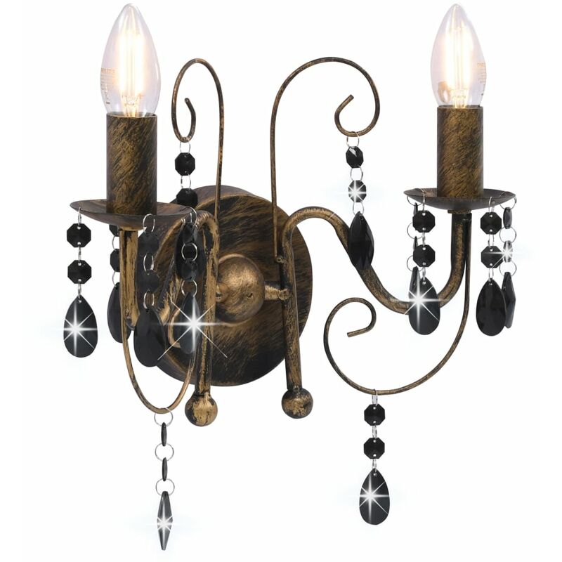 

vidaXL Lámpara de pared con cuentas negro antiguo con 2 bombillas E14 - Negro
