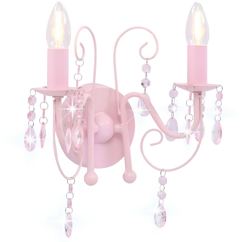

Lámpara de pared con cuentas rosa con 2 bombillas E14