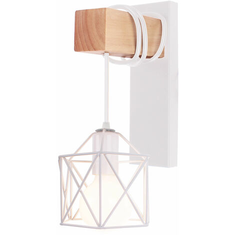 Lámpara de Pared con Forma de Cubo de Apliques de Pared de Madera Retro Aplique de Pared Cuadrado Creativo Moderno para Mesita de Noche Loft Escalera Blanco