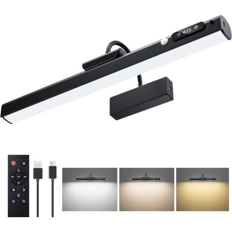 Lámpara de pared de 15,7'' con sensor de movimiento y batería recargable de 9000 mAh Ideal para cuadros, retratos y decoración de paredes, color negro