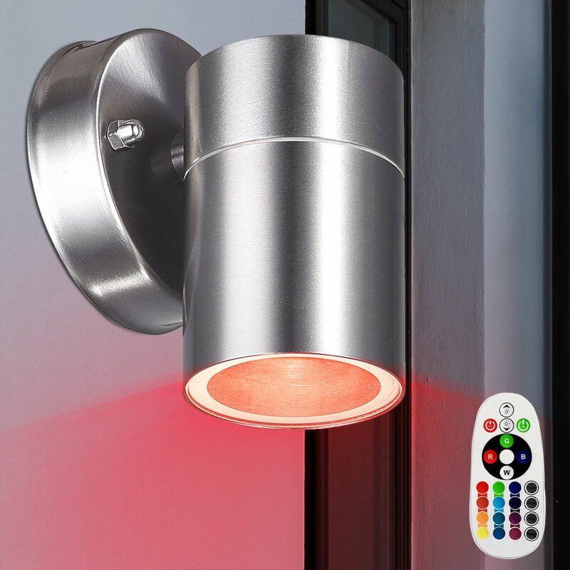 

Lámpara de pared para exteriores de acero inoxidable con control remoto, atenuador de luz para jardín en un juego que incluye bombillas LED RGB