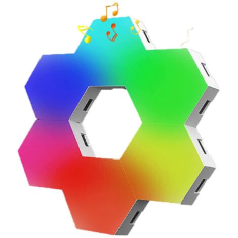 Lámpara de pared de ambiente cuántico DIY con control por voz, wifi y grafiti BT, diseño hexagonal para juegos, panel de luz extraño y panel de panal de abeja.
