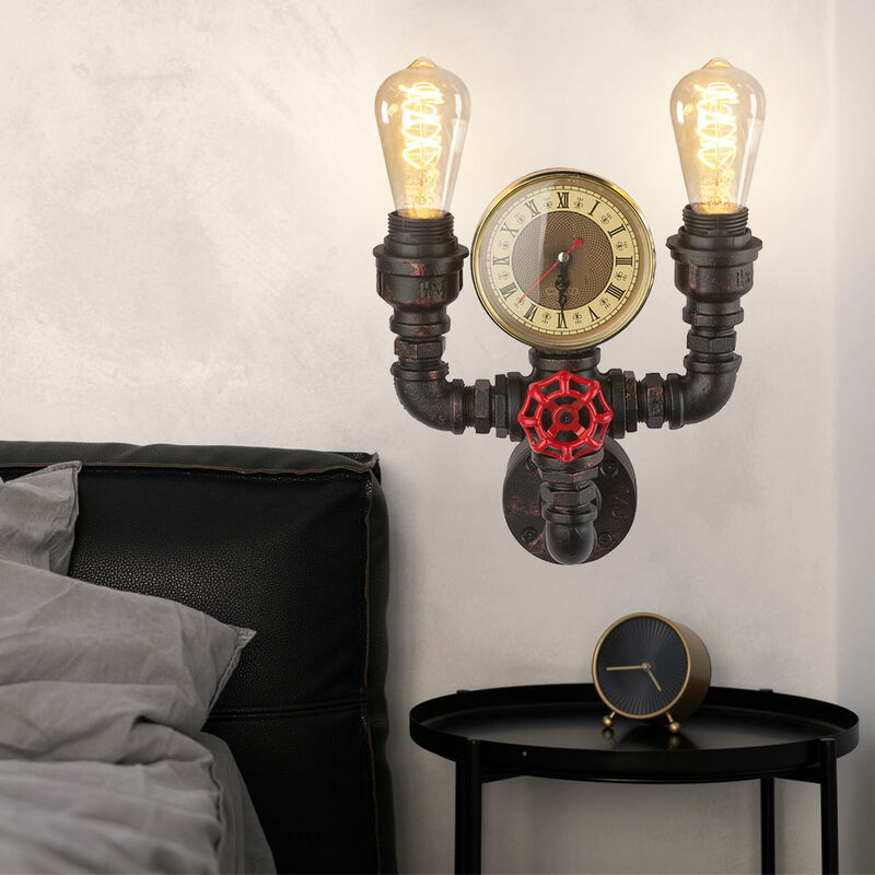 

Lámpara de pared reloj de cuarzo negro pipa de agua sala de estar lámpara de pasillo dorado en un juego que incluye bombillas LED