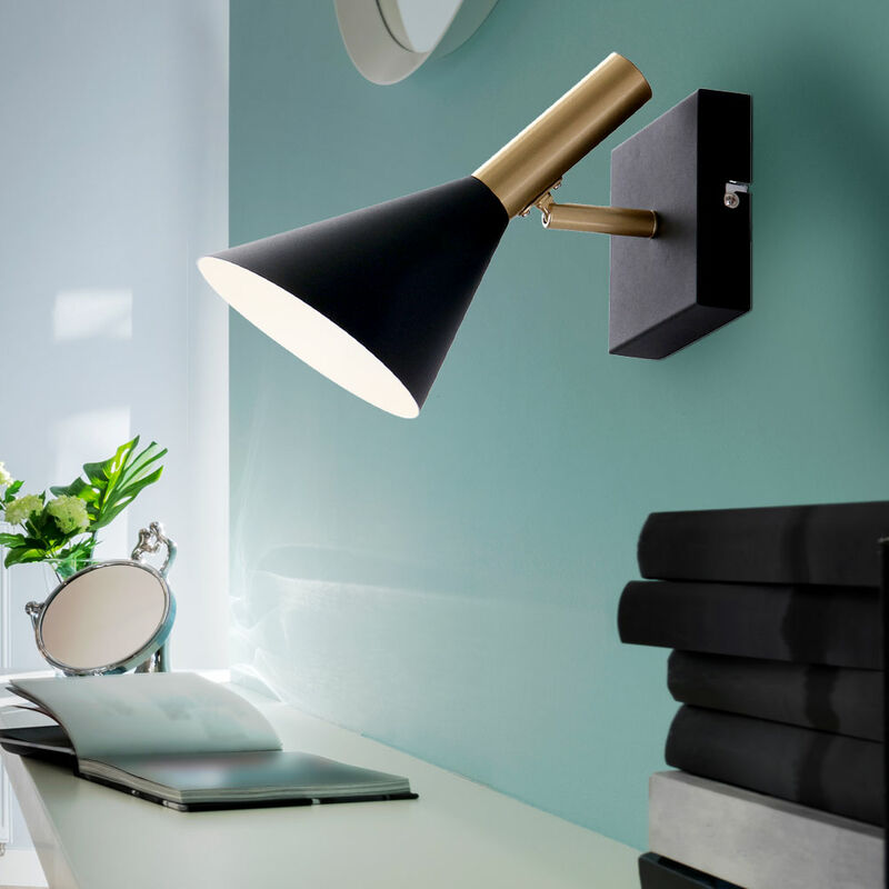 

Lámpara de pared de diseño LED NEGRO Proyector de ORO Iluminación de sala de estar Lámpara de lectura giratoria