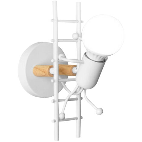 Lámpara de pared de hierro forjado de estilo nórdico con la figura de un hombrecito subiendo unas escaleras, ideal para la habitación de un niño o el pasillo. Lámpara de mesilla decorativa.