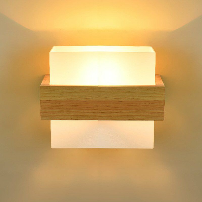 

Happyshopping - Lampara de pared de madera led minimalista moderna lampara de noche de dormitorio estilo japones sala de estudio creativa sala de