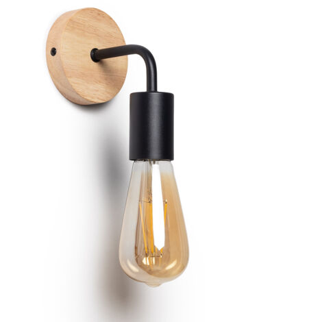Lámpara de Pared de Madera y Metal Jedali Negro