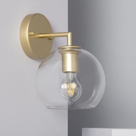 LEDKIA Lámpara de Pared de Metal y Cristal Round Bern Dorado