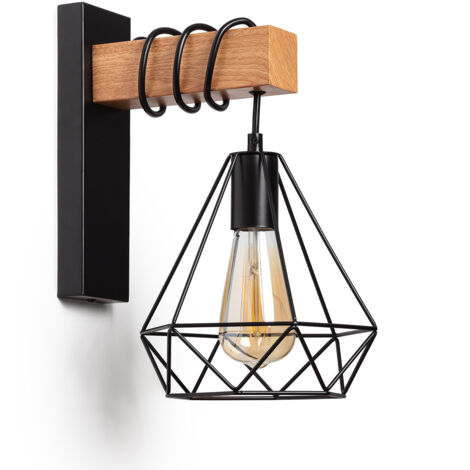 Lámpara de Pared de Metal y Madera Sardo Negro