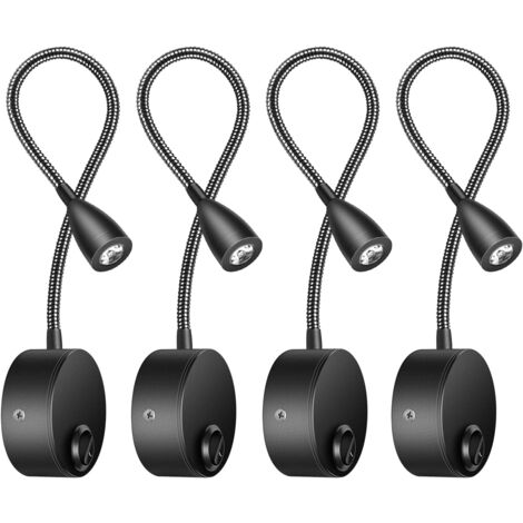 Lámpara de pared de noche de 4 luces, luz de lectura LED, cuello de cisne, 3 W, 3000 K, luz blanca cálida (negra)