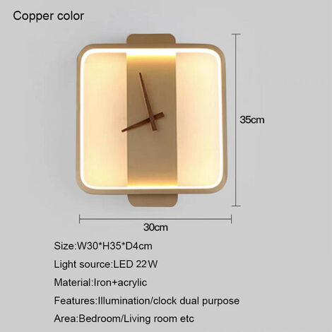 Lámpara de pared de reloj minimalista nórdico para dormitorio, mesita de noche, sala de estar, Fondo de TV, lámpara de pared, pasillo, decoración del hogar,copper square,CHINA,warm 3000k