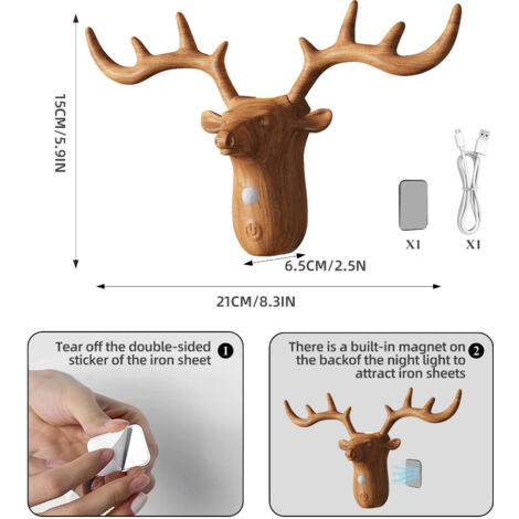 Lámpara de pared decorativa de plástico para mesita de noche con detector de movimiento LED, recargable, magnética, inalámbrica, color imitación madera.