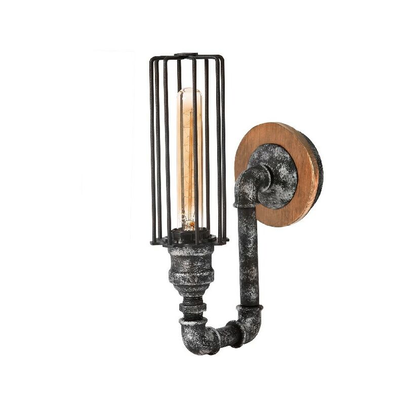

Lampara de Pared Douby II - Lampara de pared - Salon, Dormitorio - Negro, Plata en Metal, 12 x 21 x 32 cm, 1 x E27, Max 100W