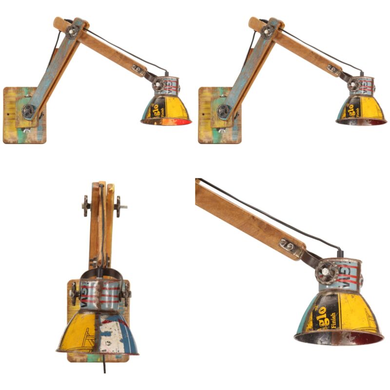 Lámpara de pared estilo industrial redonda multicolor E27 - Diseño industrial - Madera reciclada