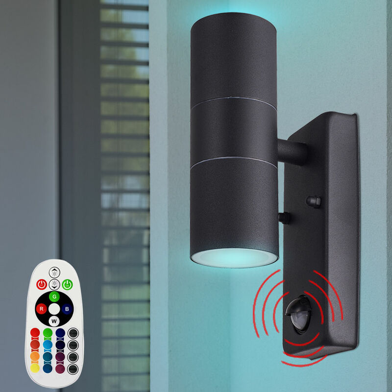 

Lámpara de pared exterior ALU Park lámpara detector de movimiento negro CONTROL REMOTO en un juego que incluye lámparas LED RGB