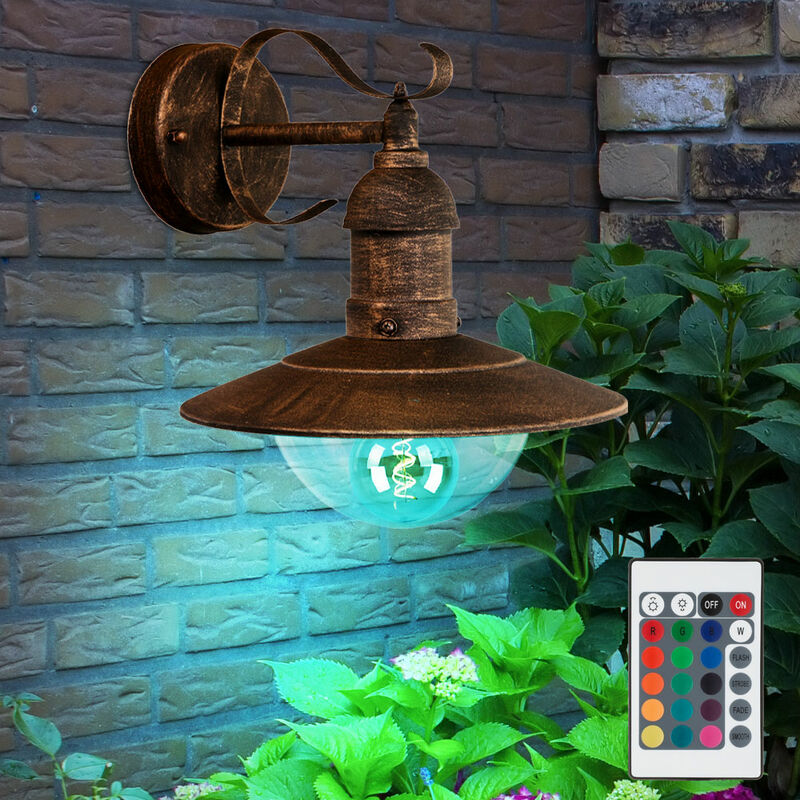 

Lámpara de pared linterna de jardín lámpara de exterior dorada CONTROL REMOTO en un juego que incluye bombillas LED RGB