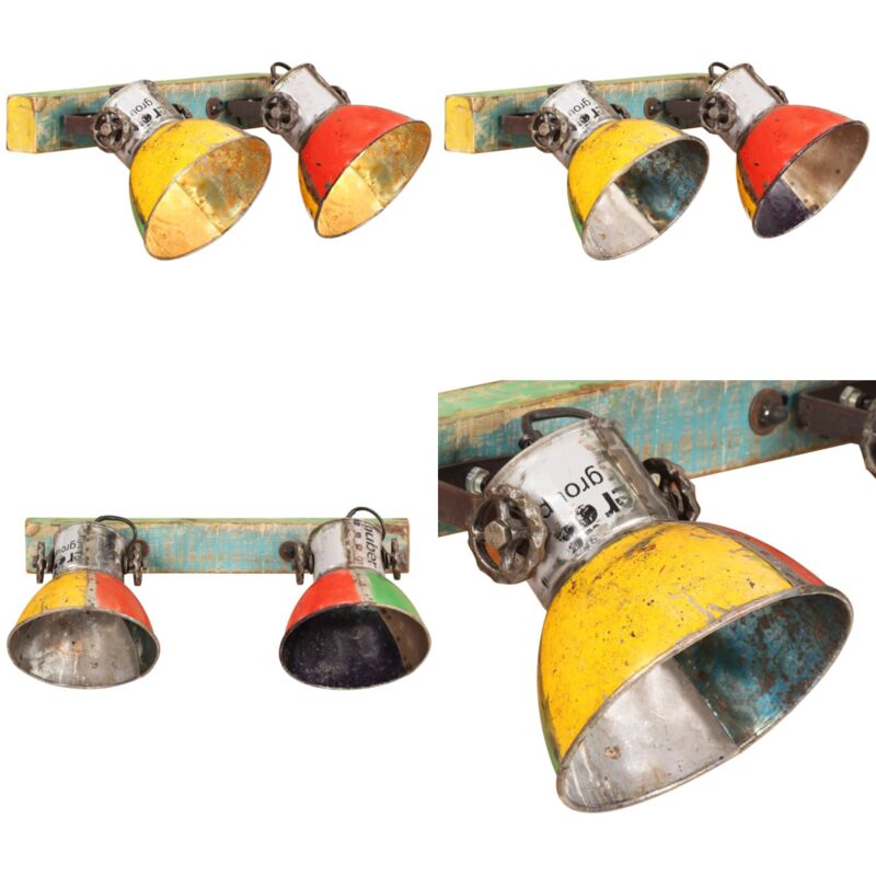 Lámpara de pared industrial multicolor E27 45x25 cm - Diseño industrial - Madera reciclada