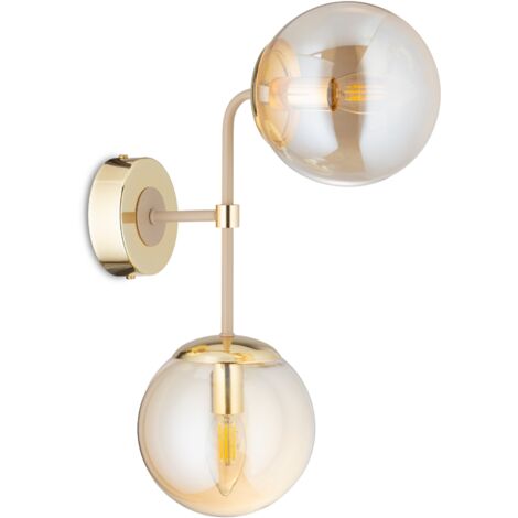 Lámpara de pared Jacob de cristal beige, 2 bombillas E27