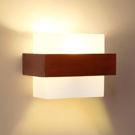 Lámpara de pared LED cuadrada estilo japonés vintage GOECO, E27, de madera con pantalla de cristal, ideal para dormitorio, balcón y pasillo.