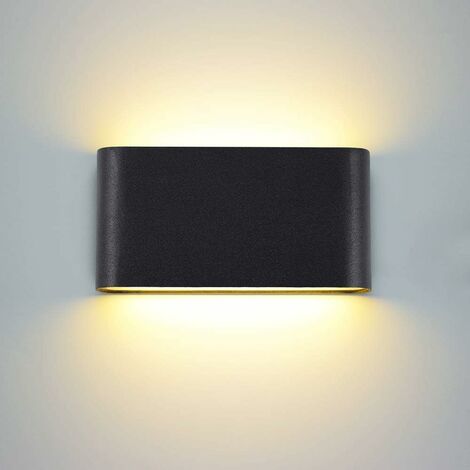 Lámpara de pared LED de 12W Lámpara de pared para exteriores Impermeable IP65 Iluminación de pared Blanco cálido para interiores y exteriores (12W Negro)