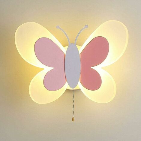 Lámpara de pared LED de 14 W para habitación infantil, lámpara de pared creativa moderna, blanco cálido, para dormitorio, pasillo, escalera, iluminación interior (rosa, con interruptor) [Clase de efic